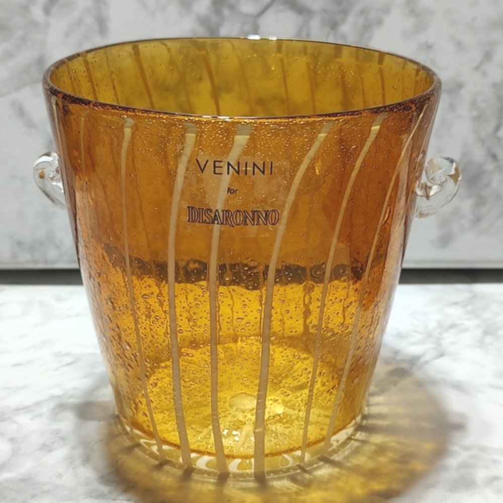 Murano Venini Disaronno Amber stripe ice bucket Italy